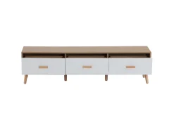 Móvel De Tv|Hauss Spole Suporte para TV com 3 gavetas - Painel da porta texturado branco - Cor natural 150x35x39cm Natural claro