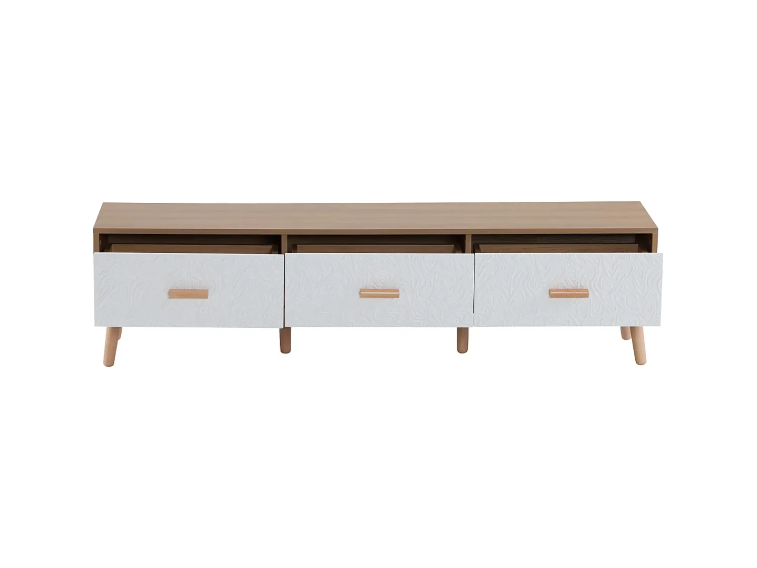 Móvel De Tv|Hauss Spole Suporte para TV com 3 gavetas - Painel da porta texturado branco - Cor natural 150x35x39cm Natural claro