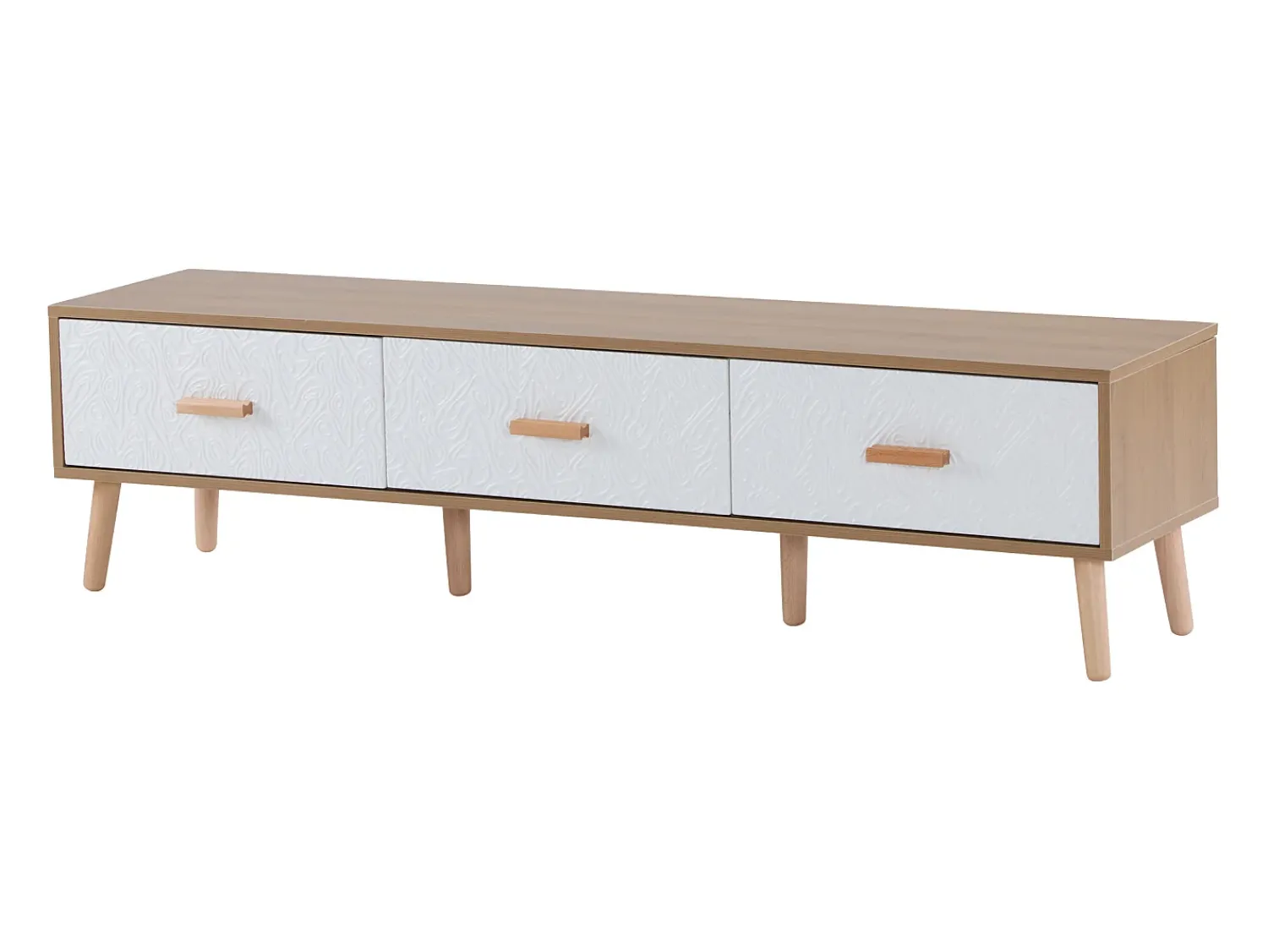 Móvel De Tv|Hauss Spole Suporte para TV com 3 gavetas - Painel da porta texturado branco - Cor natural 150x35x39cm Natural claro