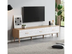 Móvel De Tv|Hauss Spole Suporte para TV com 3 gavetas - Painel da porta texturado branco - Cor natural 150x35x39cm Natural claro