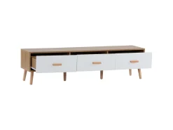 Móvel De Tv|Hauss Spole Suporte para TV com 3 gavetas - Painel da porta texturado branco - Cor natural 150x35x39cm Natural claro