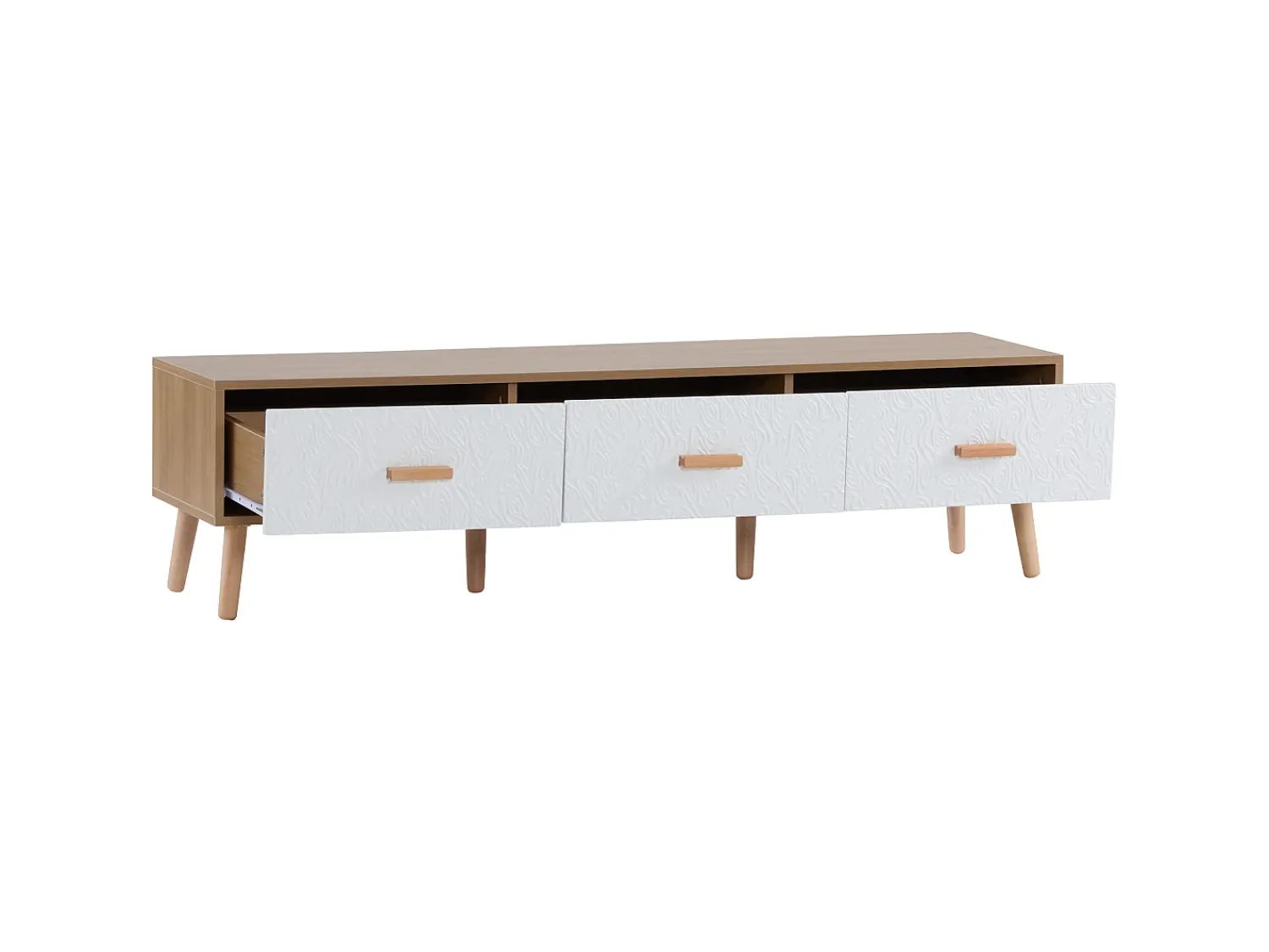 Móvel De Tv|Hauss Spole Suporte para TV com 3 gavetas - Painel da porta texturado branco - Cor natural 150x35x39cm Natural claro