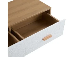 Móvel De Tv|Hauss Spole Suporte para TV com 3 gavetas - Painel da porta texturado branco - Cor natural 150x35x39cm Natural claro