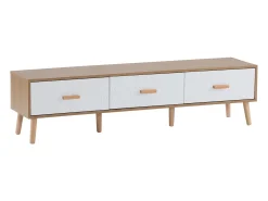 Móvel De Tv|Hauss Spole Suporte para TV com 3 gavetas - Painel da porta texturado branco - Cor natural 150x35x39cm Natural claro