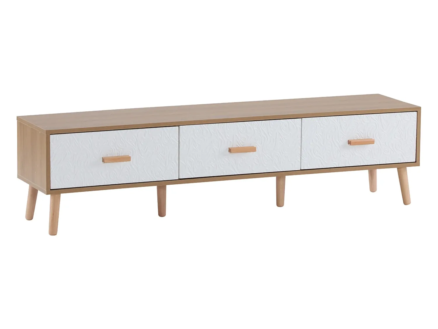 Móvel De Tv|Hauss Spole Suporte para TV com 3 gavetas - Painel da porta texturado branco - Cor natural 150x35x39cm Natural claro