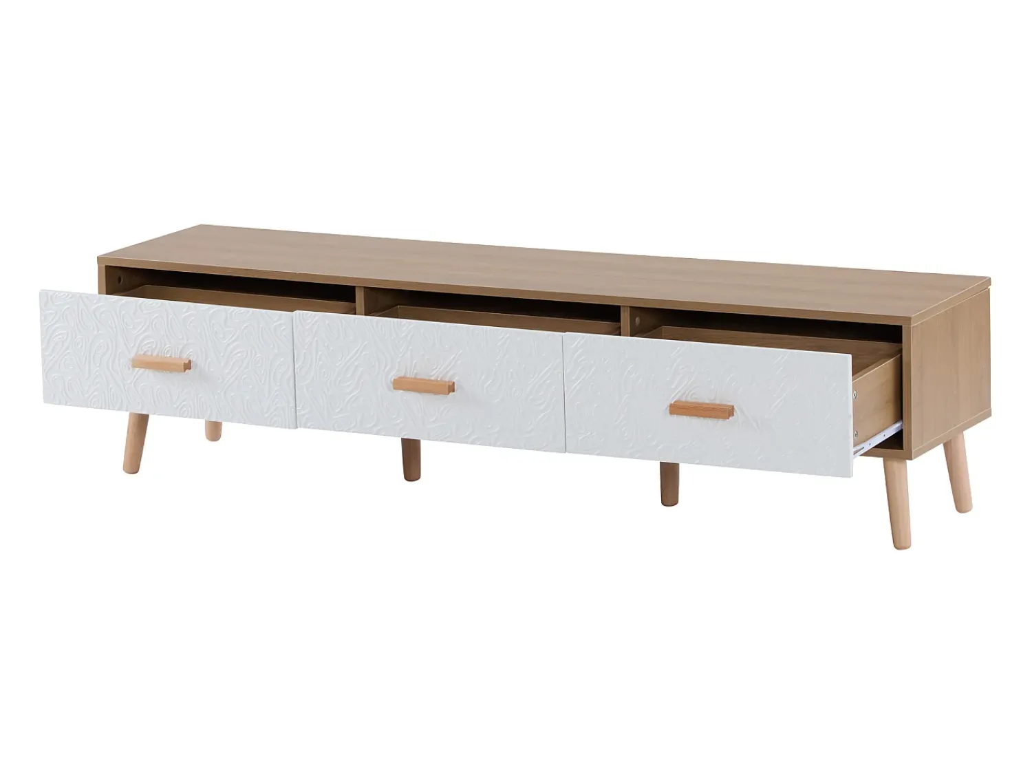 Móvel De Tv|Hauss Spole Suporte para TV com 3 gavetas - Painel da porta texturado branco - Cor natural 150x35x39cm Natural claro