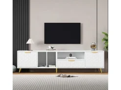 Móvel De Tv|Hauss Spole Suporte para TV com 1 gaveta e 2 portas - Padrão colmeia - Pés em metal - Branco