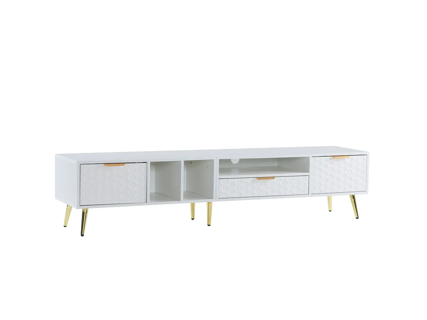 Móvel De Tv|Hauss Spole Suporte para TV com 1 gaveta e 2 portas - Padrão colmeia - Pés em metal - Branco