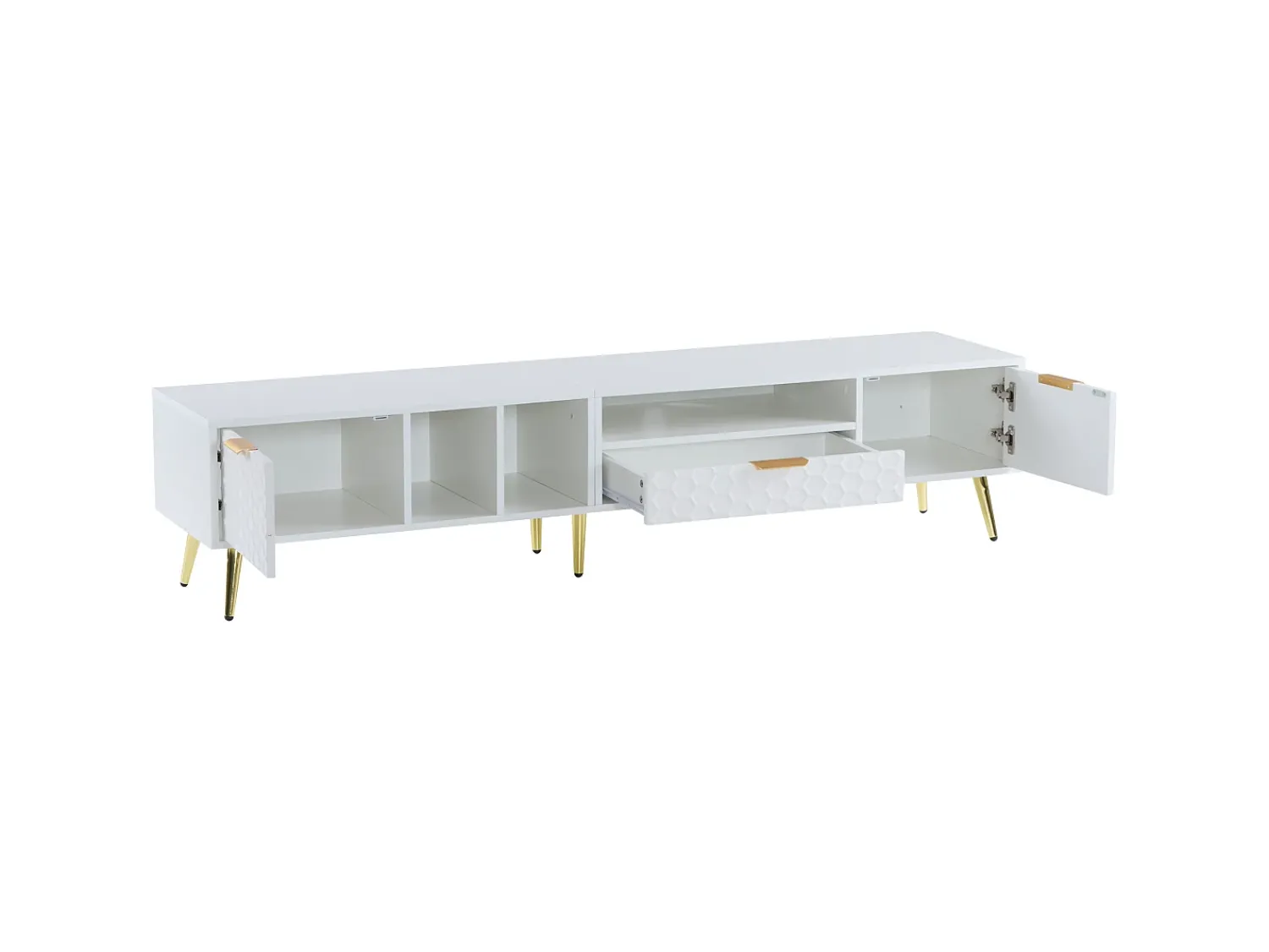 Móvel De Tv|Hauss Spole Suporte para TV com 1 gaveta e 2 portas - Padrão colmeia - Pés em metal - Branco