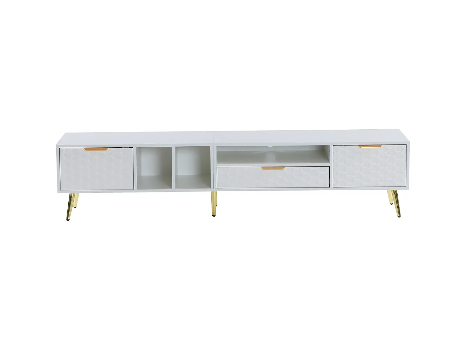 Móvel De Tv|Hauss Spole Suporte para TV com 1 gaveta e 2 portas - Padrão colmeia - Pés em metal - Branco