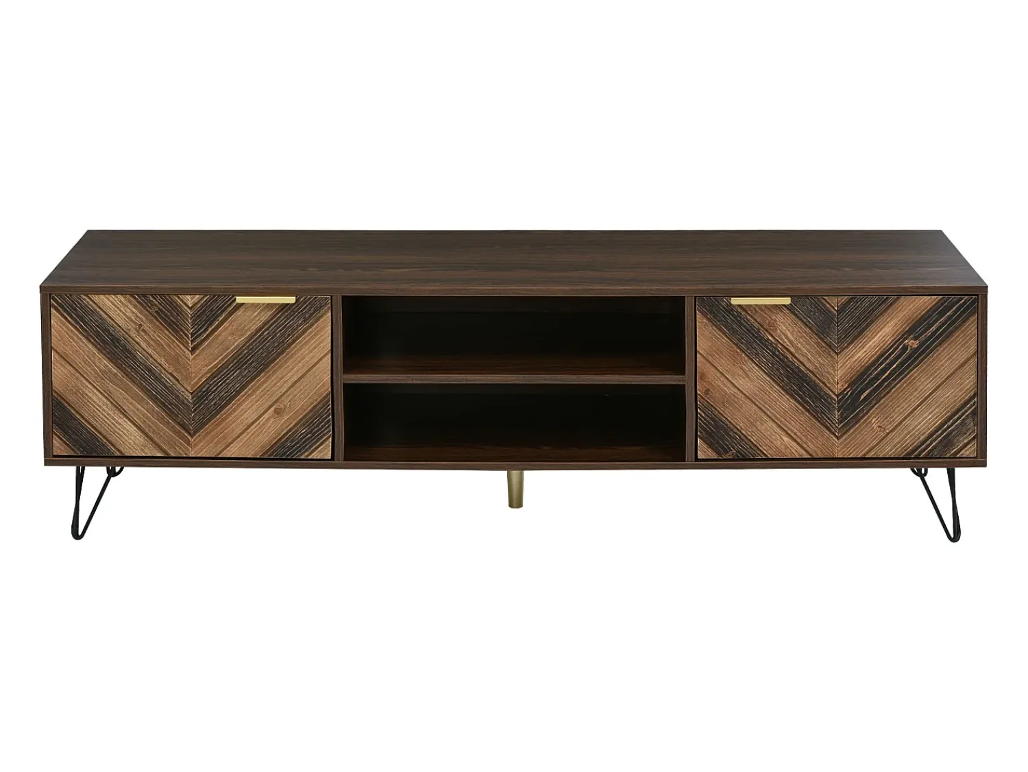 Móvel De Tv|Hauss Spole Suporte para TV com 2 portas - Pés em metal - Madeira escura Castanho