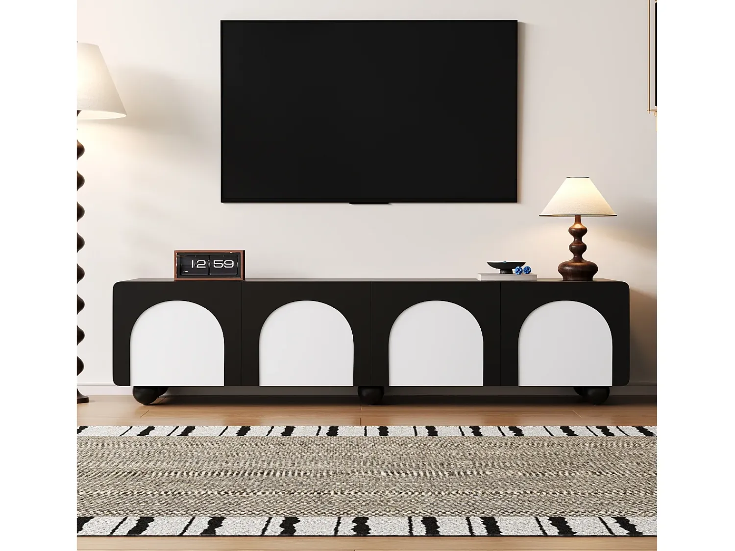 Hot Hauss Spole Suporte para TV com 2 portas e 2 gavetas - Design e branco 180 x 38 x 45 cm Preto