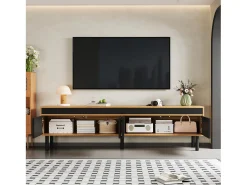 Móvel De Tv* Suporte para TV com 4 portas e pés de madeira maciça, ideal para sala de estar e quarto, 170x38x47cm, nas cores e natural. Preto