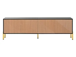 Clearance Hauss Spole Suporte para TV com 4 portas texturadas - Design bicolor em preto e madeira Natural claro