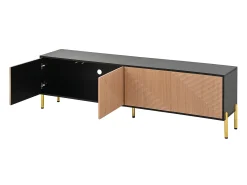 Clearance Hauss Spole Suporte para TV com 4 portas texturadas - Design bicolor em preto e madeira Natural claro