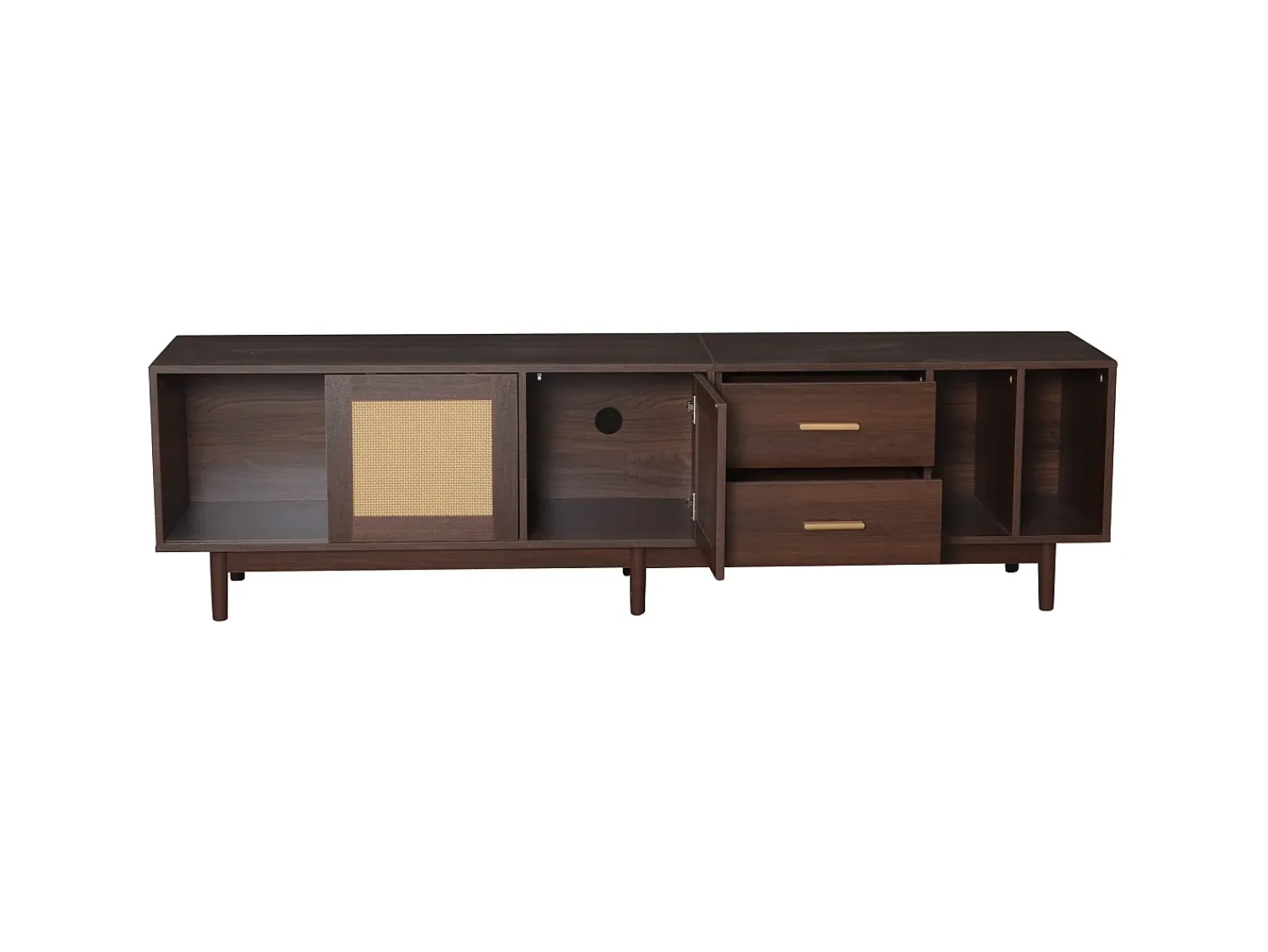 Móvel De Tv| Suporte para TV com 2 portas e 2 gavetas - Suporte para TV com 2 espaços de arrumação abertos - - para sala de estar Castanho
