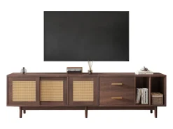Móvel De Tv| Suporte para TV com 2 portas e 2 gavetas - Suporte para TV com 2 espaços de arrumação abertos - - para sala de estar Castanho