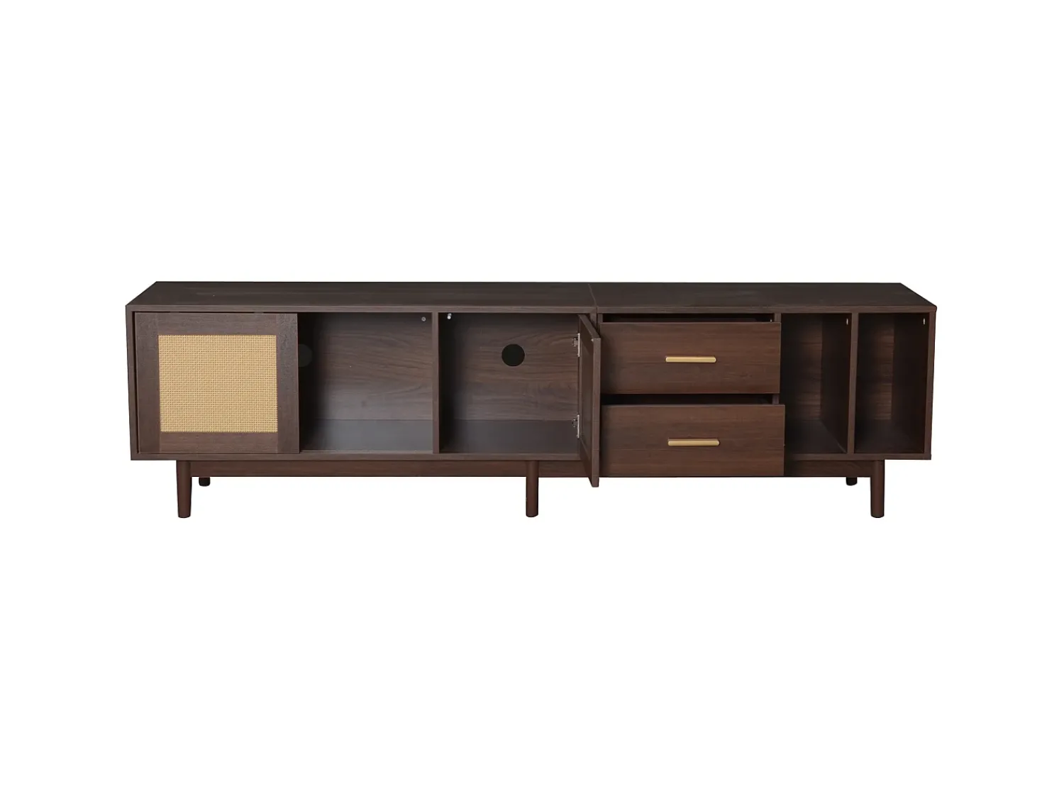 Móvel De Tv| Suporte para TV com 2 portas e 2 gavetas - Suporte para TV com 2 espaços de arrumação abertos - - para sala de estar Castanho