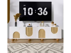 Móvel De Tv|Merax Suporte para TV com 4 portas - 175 x 38 x 50 cm - design exclusivo - aparência de madeira envelhecida - MDF - + natural Branco