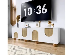 Móvel De Tv|Merax Suporte para TV com 4 portas - 175 x 38 x 50 cm - design exclusivo - aparência de madeira envelhecida - MDF - + natural Branco