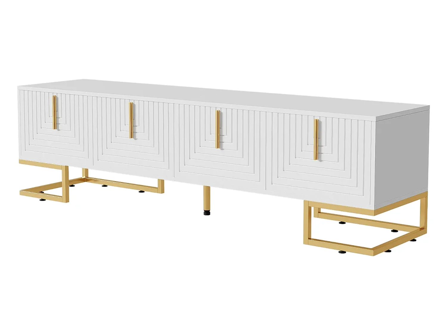 Móvel De Tv|Hauss Spole Suporte para TV com 4 portas, pés dourados - Porta texturada - Branco