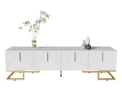 Móvel De Tv|Hauss Spole Suporte para TV com 4 portas, pés dourados - Porta texturada - Branco
