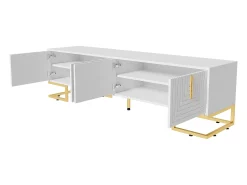 Móvel De Tv|Hauss Spole Suporte para TV com 4 portas, pés dourados - Porta texturada - Branco
