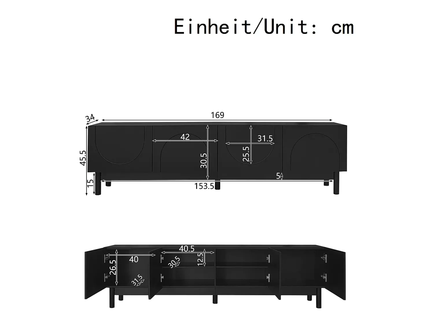 Best Hauss Spole Suporte para TV com 4 portas curvas em formato de onda - Preto