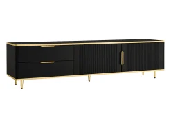 Móvel De Tv*Hauss Spole Suporte para TV com 2 portas e 2 gavetas - puxadores e pés dourados - Preto