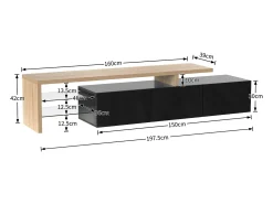 Móvel De Tv|Hauss Spole Suporte para TV com 3 portas, 2 prateleiras em vidro e iluminação LED - Acabamento em brilhante Preto