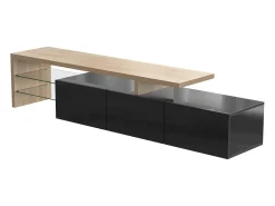 Móvel De Tv|Hauss Spole Suporte para TV com 3 portas, 2 prateleiras em vidro e iluminação LED - Acabamento em brilhante Preto