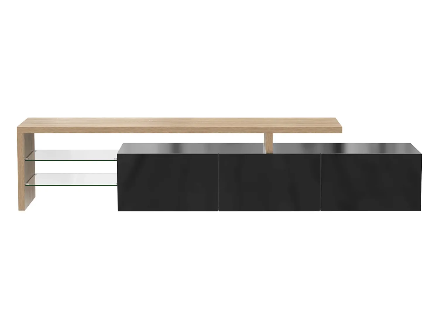 Móvel De Tv|Hauss Spole Suporte para TV com 3 portas, 2 prateleiras em vidro e iluminação LED - Acabamento em brilhante Preto