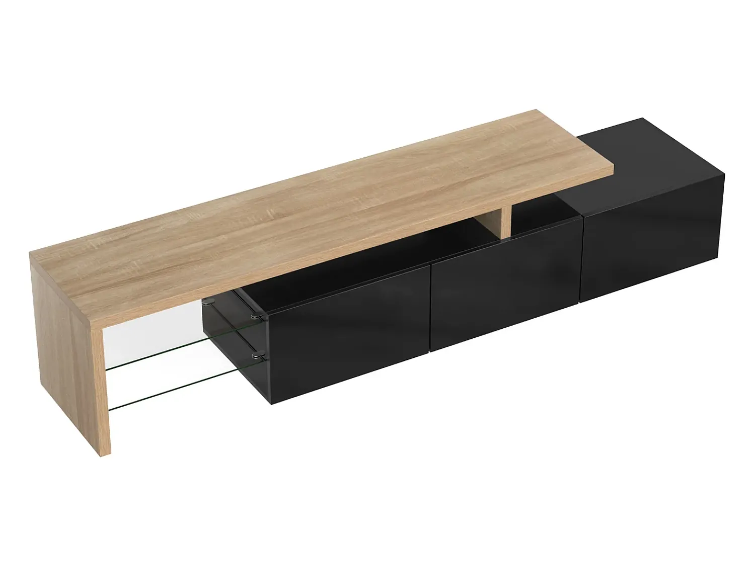 Móvel De Tv|Hauss Spole Suporte para TV com 3 portas, 2 prateleiras em vidro e iluminação LED - Acabamento em brilhante Preto