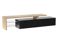 Móvel De Tv|Hauss Spole Suporte para TV com 3 portas, 2 prateleiras em vidro e iluminação LED - Acabamento em brilhante Preto
