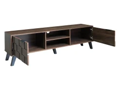 Móvel De Tv|Hauss Spole Suporte para TV com 2 portas e 2 compartimentos abertos - Acabamento em madeira escura 160,5 x 35,5 x 45 cm Natural escuro