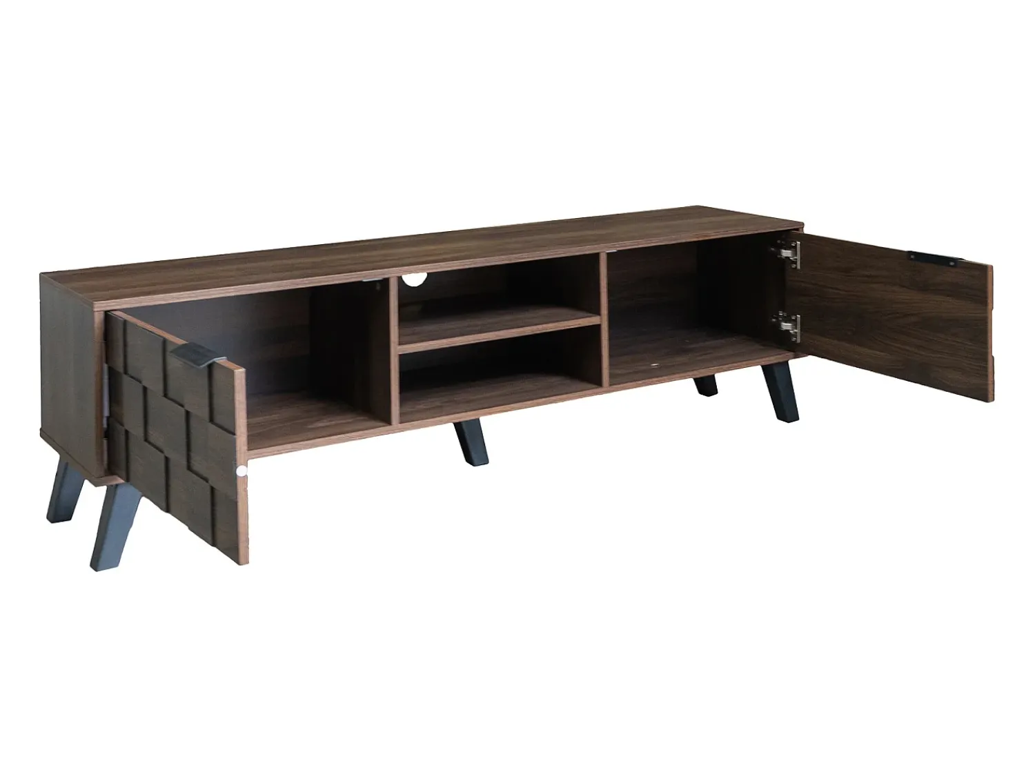 Móvel De Tv|Hauss Spole Suporte para TV com 2 portas e 2 compartimentos abertos - Acabamento em madeira escura 160,5 x 35,5 x 45 cm Natural escuro