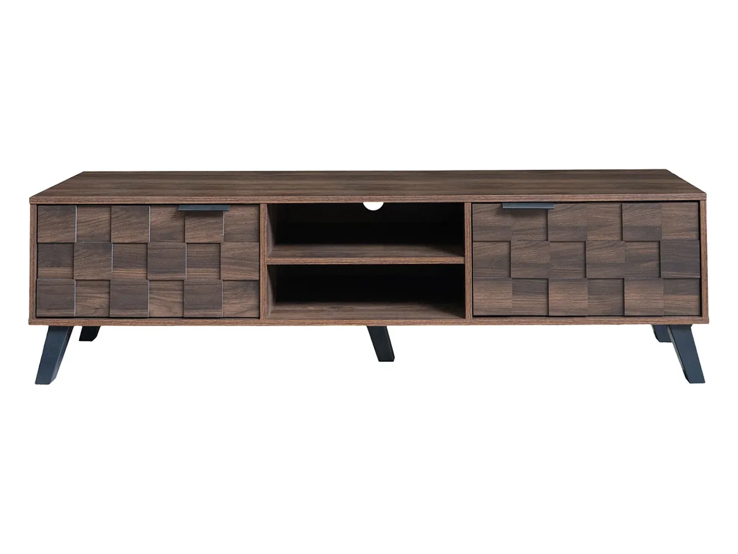 Móvel De Tv|Hauss Spole Suporte para TV com 2 portas e 2 compartimentos abertos - Acabamento em madeira escura 160,5 x 35,5 x 45 cm Natural escuro
