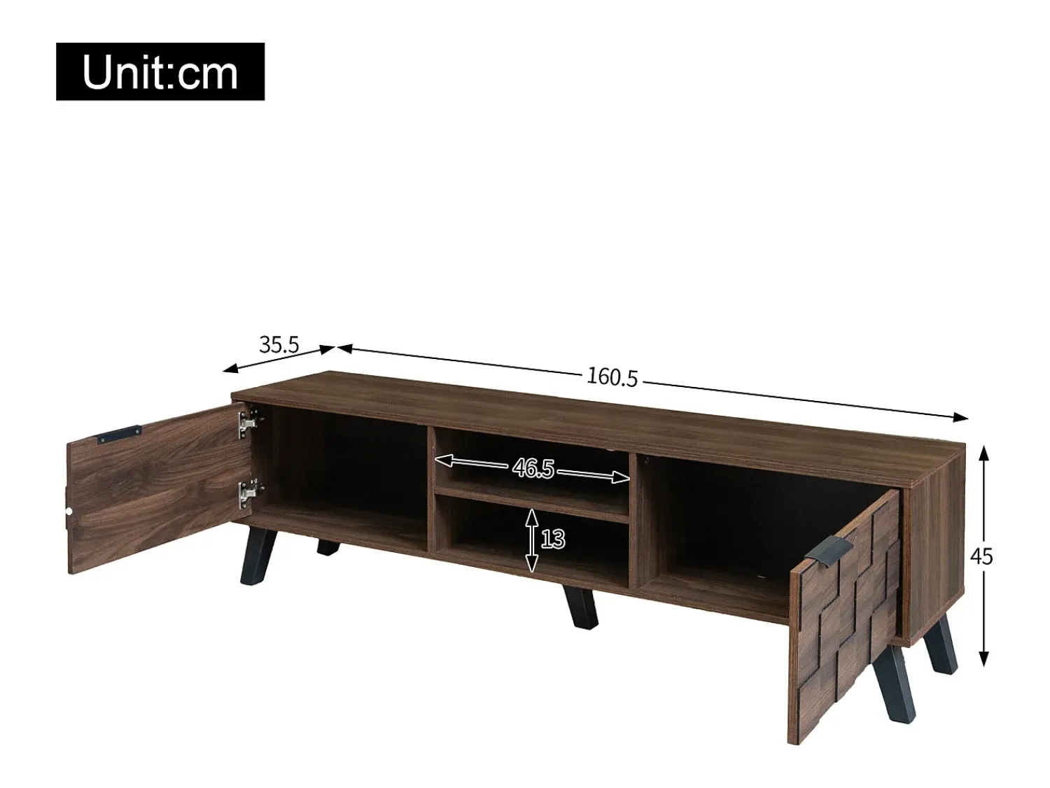 Móvel De Tv|Hauss Spole Suporte para TV com 2 portas e 2 compartimentos abertos - Acabamento em madeira escura 160,5 x 35,5 x 45 cm Natural escuro