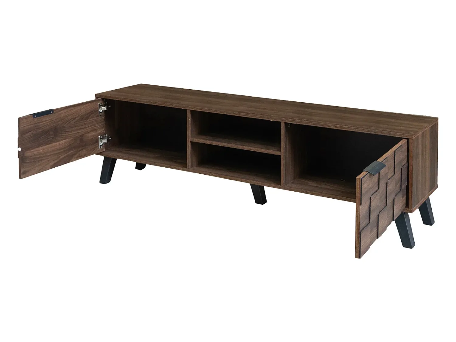 Móvel De Tv|Hauss Spole Suporte para TV com 2 portas e 2 compartimentos abertos - Acabamento em madeira escura 160,5 x 35,5 x 45 cm Natural escuro