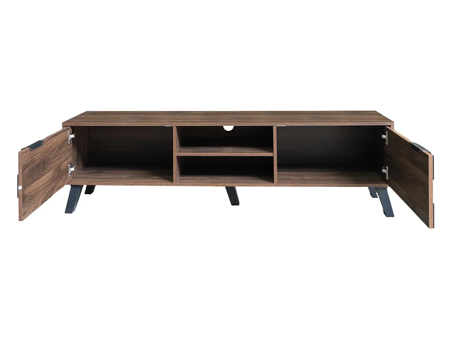 Móvel De Tv|Hauss Spole Suporte para TV com 2 portas e 2 compartimentos abertos - Acabamento em madeira escura 160,5 x 35,5 x 45 cm Natural escuro