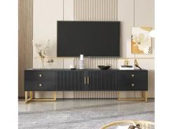 Online Hauss Spole Suporte para TV com 2 portas e 4 gavetas - Pés em metal dourado - Preto