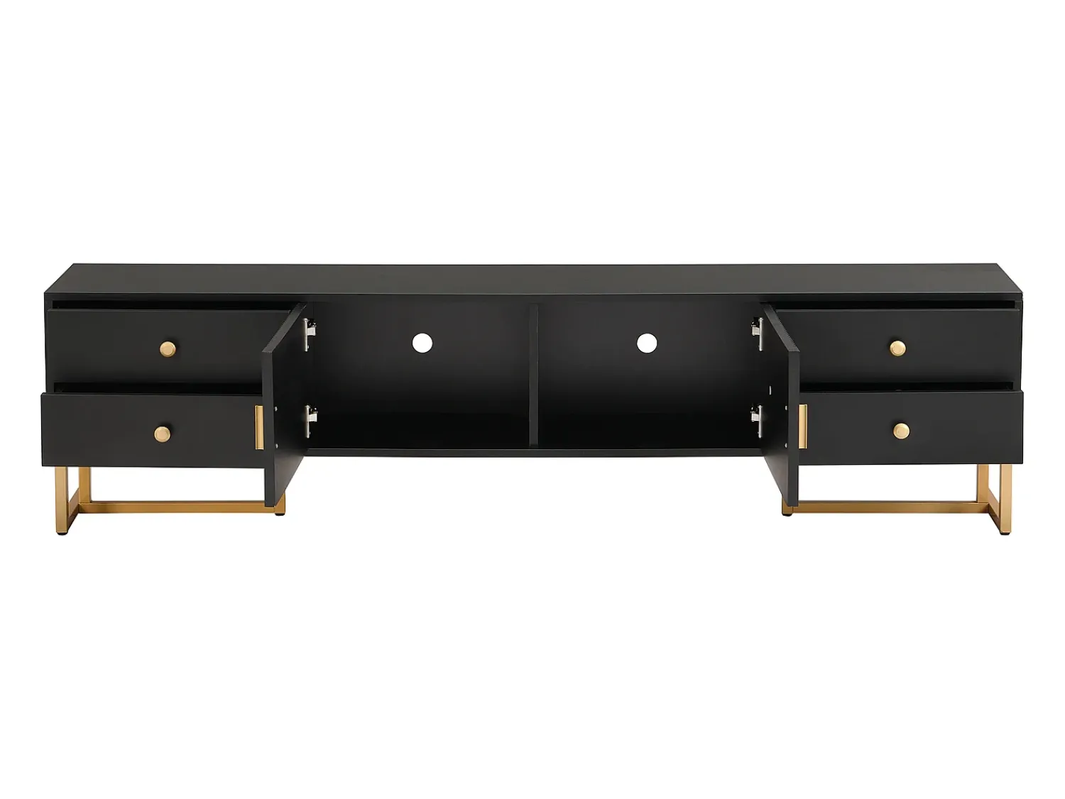 Online Hauss Spole Suporte para TV com 2 portas e 4 gavetas - Pés em metal dourado - Preto