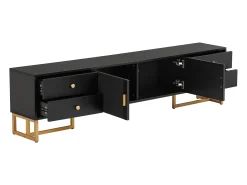 Online Hauss Spole Suporte para TV com 2 portas e 4 gavetas - Pés em metal dourado - Preto