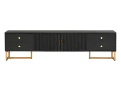 Online Hauss Spole Suporte para TV com 2 portas e 4 gavetas - Pés em metal dourado - Preto