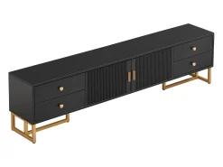 Online Hauss Spole Suporte para TV com 2 portas e 4 gavetas - Pés em metal dourado - Preto