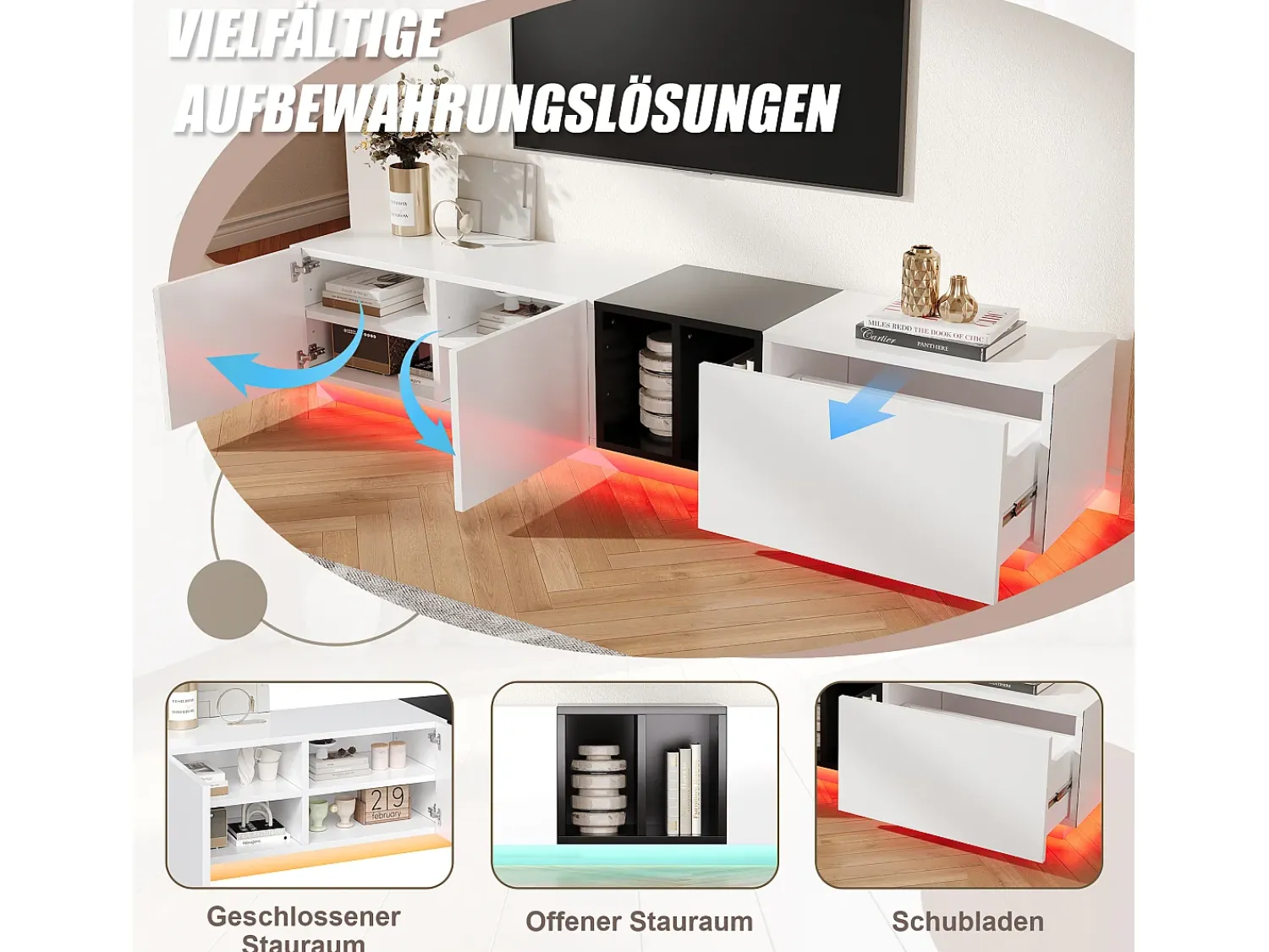 Móvel De Tv|Hauss Spole Suporte para TV com 2 portas e 1 gaveta - Design em blocos preto e Branco