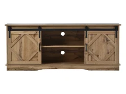 Móvel De Tv|Hauss Spole Suporte para TV com 2 portas de correr - acabamento em folheado de madeira - Madeira Natural claro