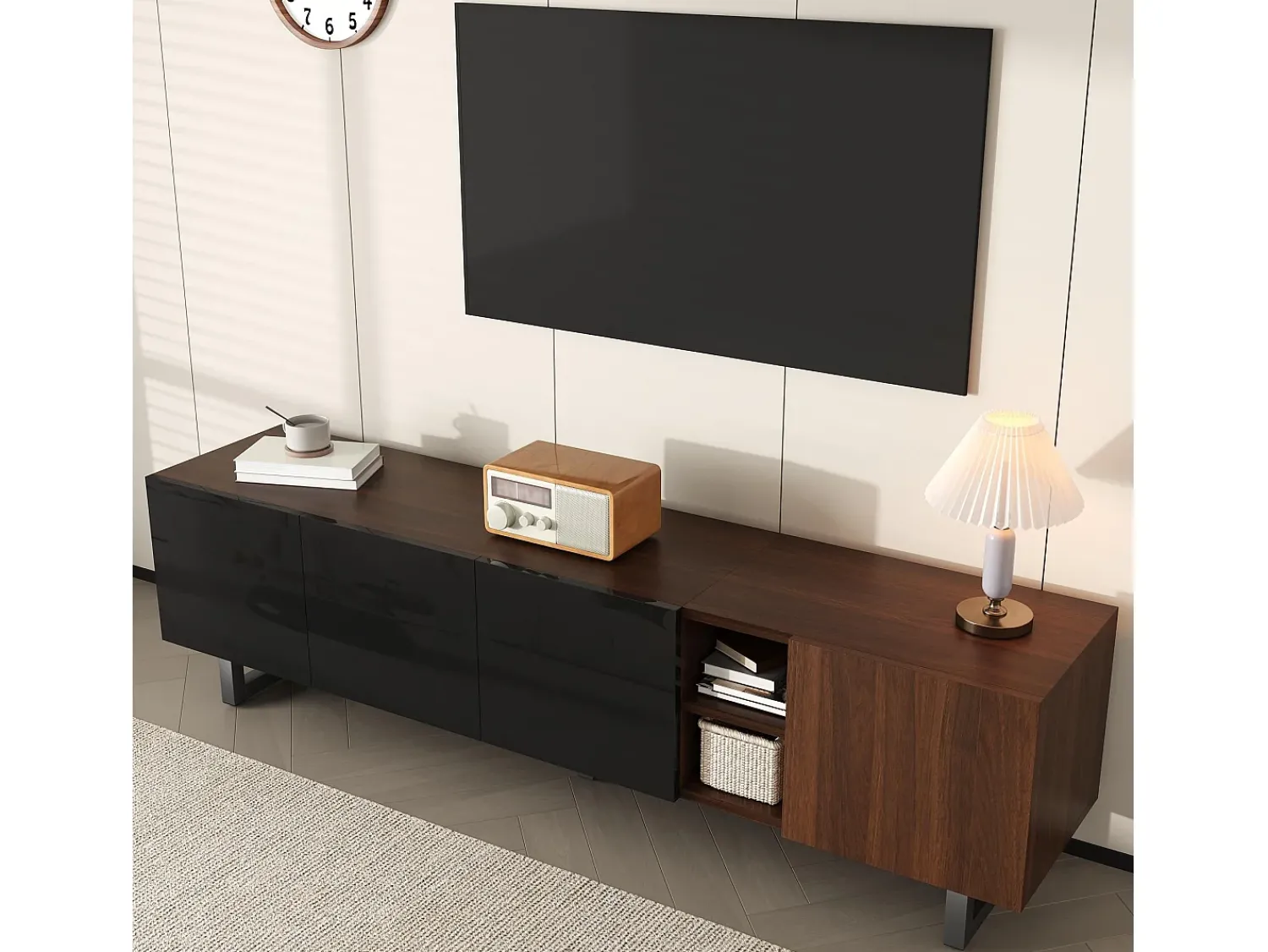 Móvel De Tv*Hauss Spole Suporte para TV com 4 portas - Acabamento em brilhante - Cor da madeira 180 x 38 x 50 cm Preto