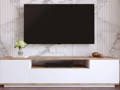 New Vente-unique Suporte para TV com 3 portas e 1 nicho - Branco e natural - LOTULA Natural claro / Branco