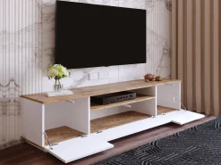 New Vente-unique Suporte para TV com 3 portas e 1 nicho - Branco e natural - LOTULA Natural claro / Branco